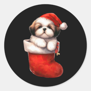Adesivo Shih Tzu Em Sock Christmas Santa Hat Xmas Dog Love
