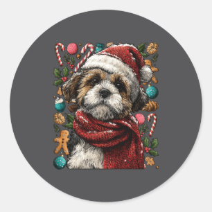 Adesivo Shih Tzu Festivo Com Chapéu de Papai Noel Inverno