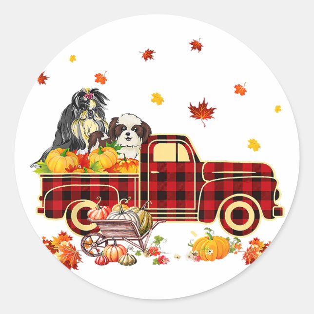 Adesivo Shih Tzu Pumpkin Truck | Fall Leaf Thanksgiving (Frente)