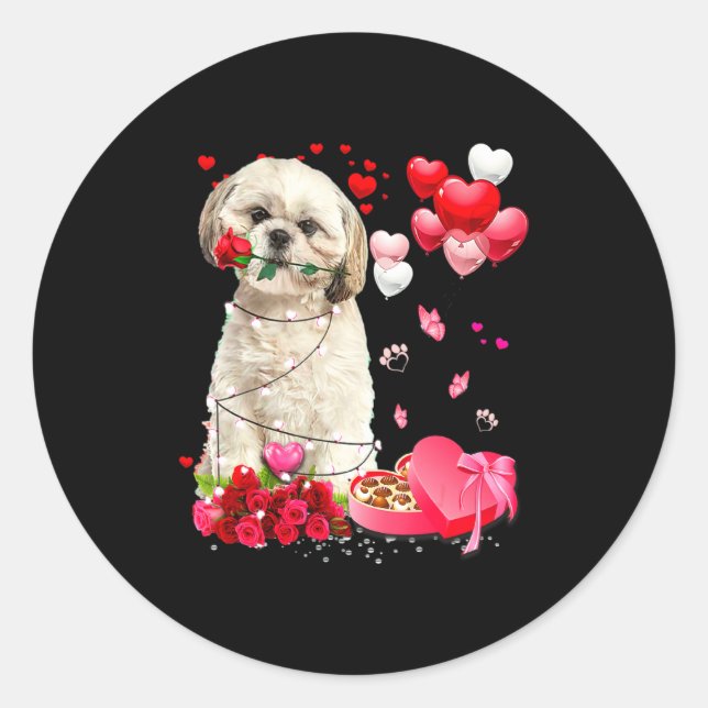 Adesivo Shih Tzu Rose Heart Happy Valentine Day Dog Mom  (Frente)