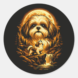 Adesivo Shih Tzu Uivando para a Lua Cachorro Engraçado