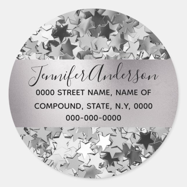 Adesivo Shimmer de colagem prateada padrão estrelado brilh (Frente)