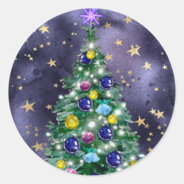 Adesivo Shiny Christmas tree with bright colored baubles