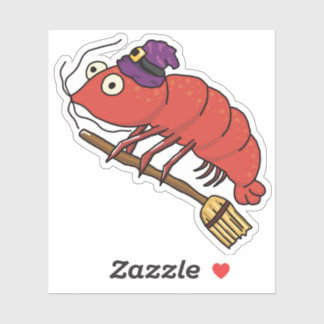 Adesivo Shrimp Witch Andando de Broomstick para o Dia das