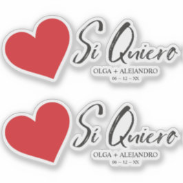 Adesivo Sí Quiero Español Corazón Rojo Nombres para Boda