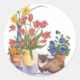 Adesivo Siamês Cat Tulips Pansies Watercolor "Chester"