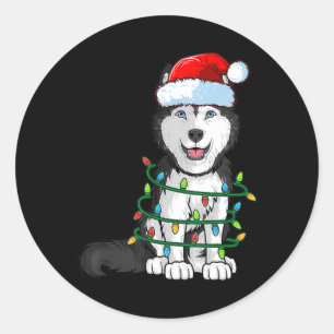 Adesivo Siberian Husky Christmas Santa Hat Xmas Lights Dog