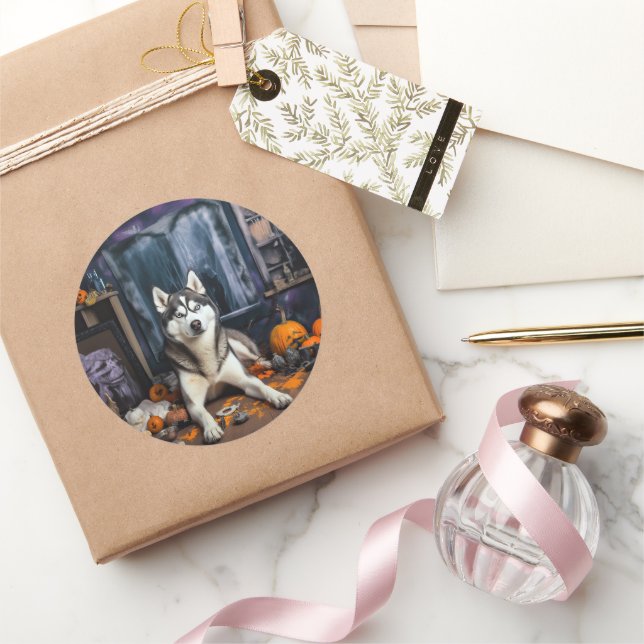 Adesivo Siberian Husky Pumpkins Halloween Scary (Presentear)