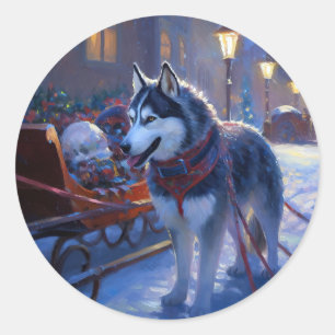 Adesivo Siberian Husky Temporada de Natal