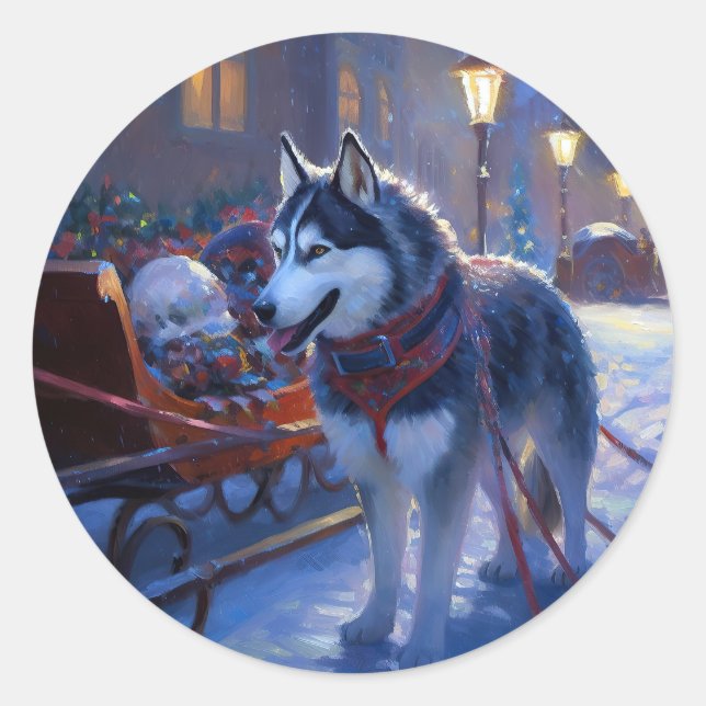 Adesivo Siberian Husky Temporada de Natal (Frente)