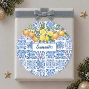Adesivo Siciliano azul amarelo citrus Mediterrâneo azulejo