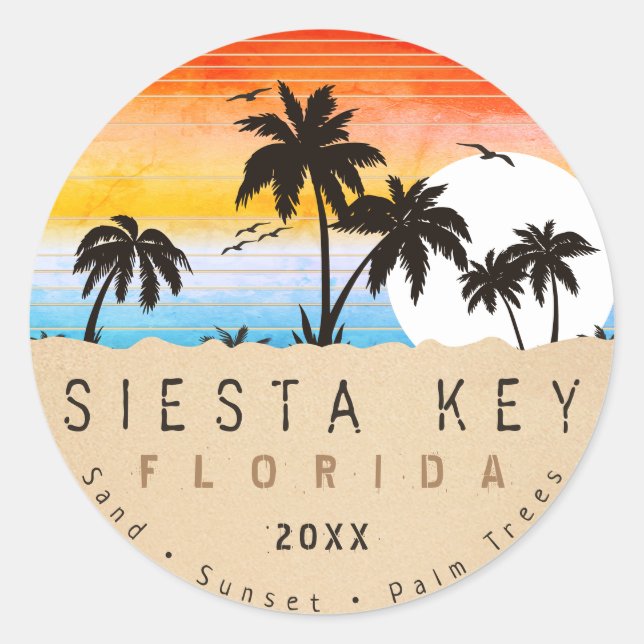 Adesivo Siesta Key Florida Beach Retro Sunset Souvenir 80 (Frente)