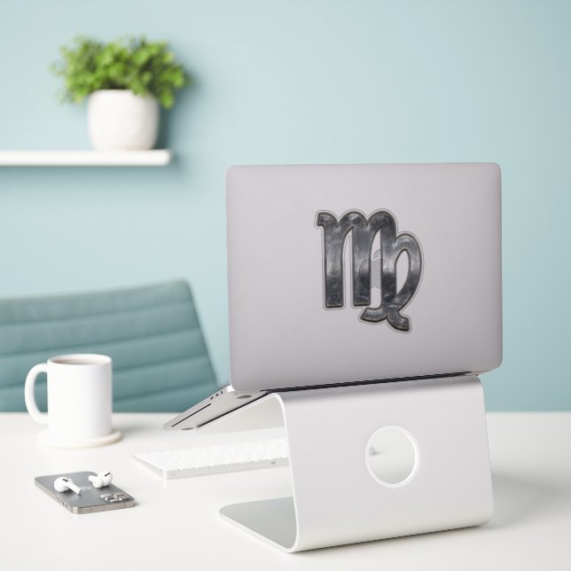 Adesivo Signo de Virgem em Estilo Grunge Danificado (Laptop na mesa)