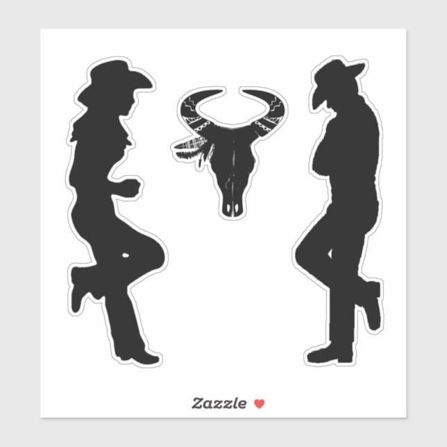 Adesivo Silhouette Cowboy e Bull Skull (Folha)