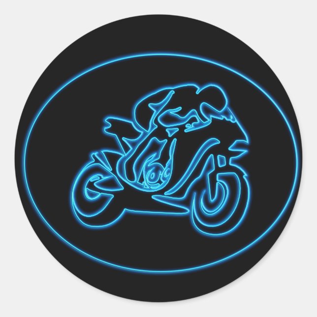 Adesivo Silhouette de Motocicleta Neon Blue Racing (Frente)