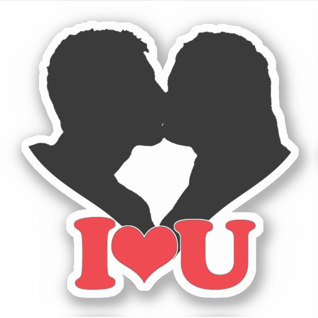 Adesivo Silhouette of Couple Kissing With "I♥U" (Frente)