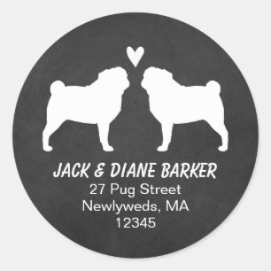 Adesivo Silhouettes White Pug   Dogs Love Return Address
