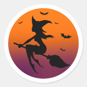 Adesivo Silhueta de bruxa na lua laranja