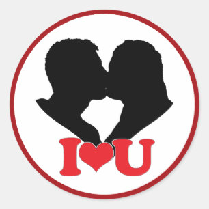 Adesivo Silhueta de Casal beijando com "I ♥ U"