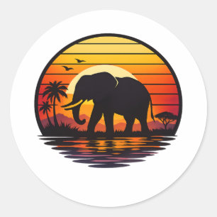 Adesivo Silhueta de Elefante Pôr do Sol Retrô