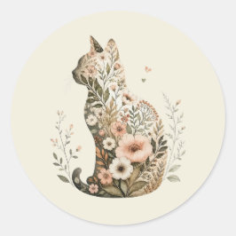 Adesivo Silhueta de Gato Floral Boho Flor Silvestre