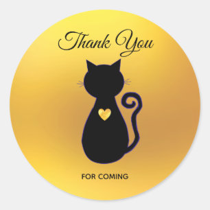 Adesivo Silhueta de Gato Preto Elegante em Obrigado Dourad