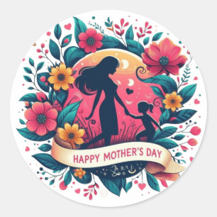 Adesivo Silhueta de Mãe e Filha Floral Dia das Mães