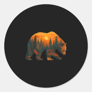 Adesivo Silhueta de urso com paisagem florestal e pôr do s