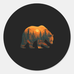 Adesivo Silhueta de urso masculino com paisagem florestal