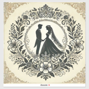 Adesivo Silhueta Elegante de um Casal de Noivos