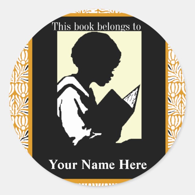 Adesivo Silhuette of Boy Reading ~ Bookplate (Frente)