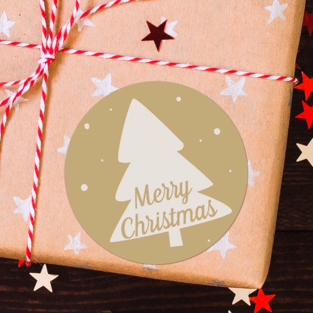 Adesivo Silhute de árvore de Natal feliz branco e ouro (Criador carregado)