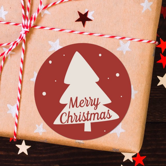 Adesivo Silhute de árvore de Natal feliz vermelho e branco (Criador carregado)