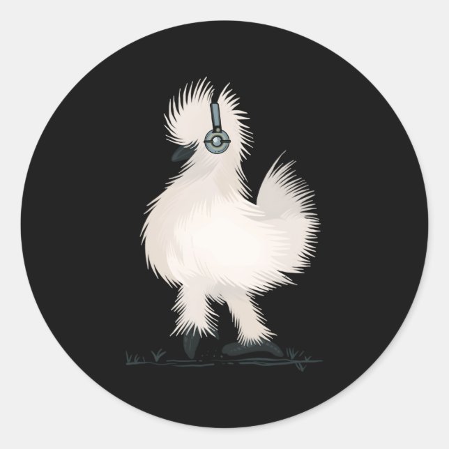 Adesivo Silkie Chicken Vestindo fone de ouvido (Frente)