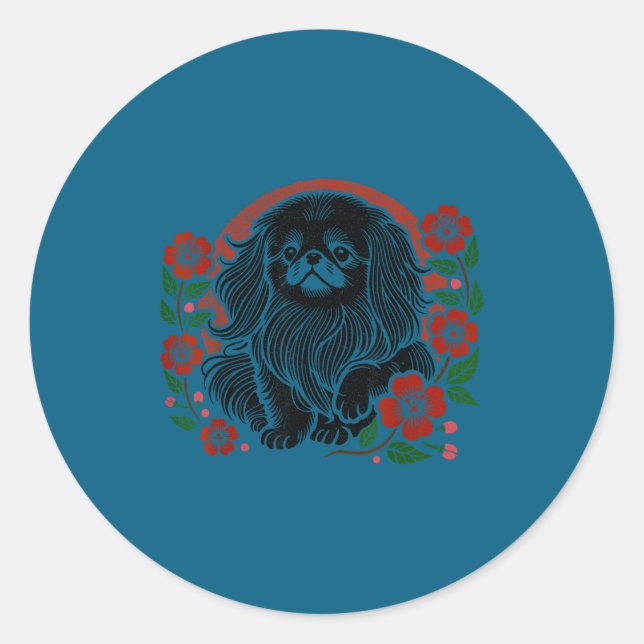 Adesivo Silly Cherry Pekingese Blossoms Floral Dog Japanes (Frente)