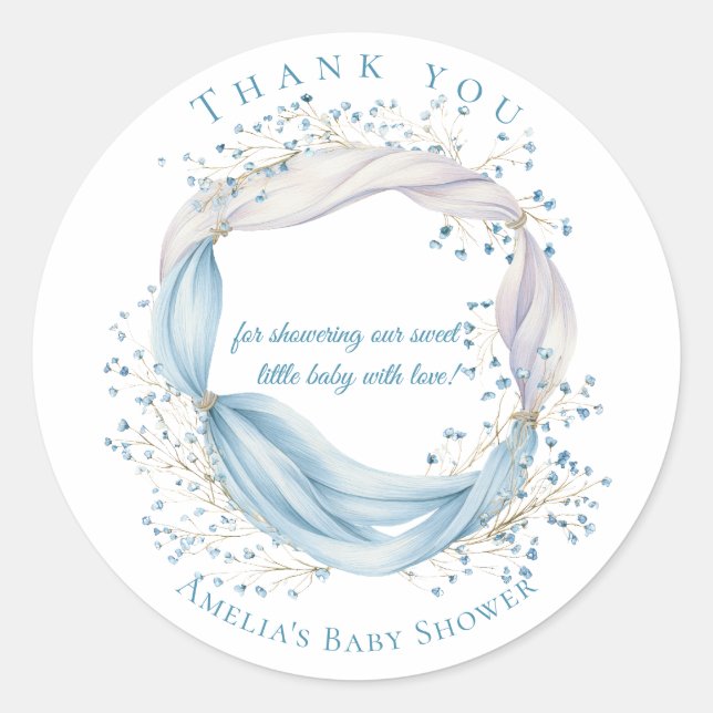 Adesivo Silly Goose Blue Floral Round Thank You Sticker (Frente)