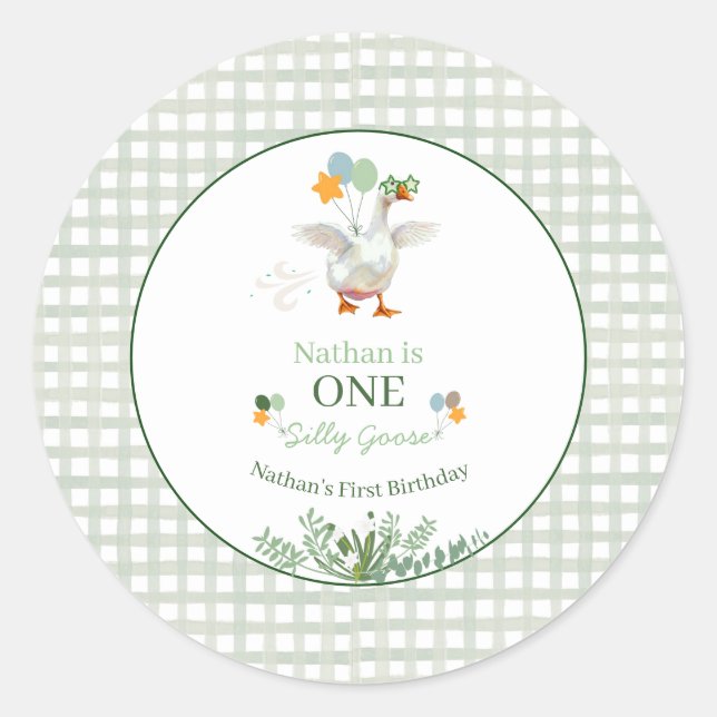 Adesivo Silly Goose First Birthday Green (Frente)