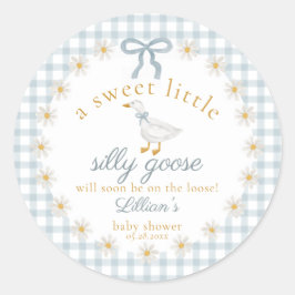 Adesivo Silly Goose Flower Bow Baby Shower Blue Gingham