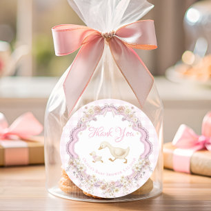 Adesivo Silly Goose Rosa Xadrez Baby Shower Obrigado