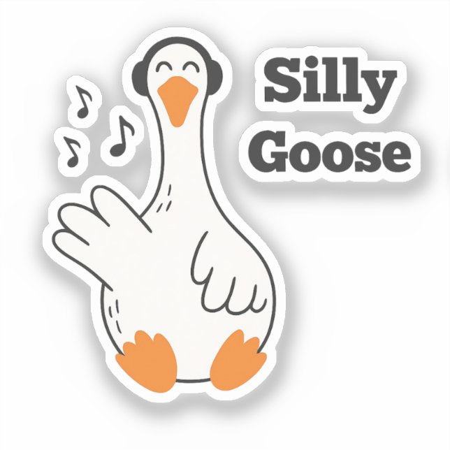 Adesivo Silly Goose Wearing Headphones – Cute Funny Goose (Frente)