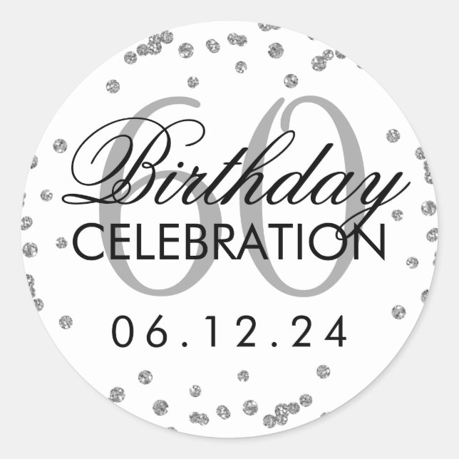 Adesivo Silver 60º aniversário Faux Glitter Confetti (Frente)