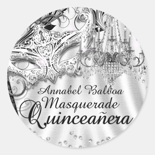 Adesivo Silver Chandelier Mascarada Quinceanera Sticker (Frente)