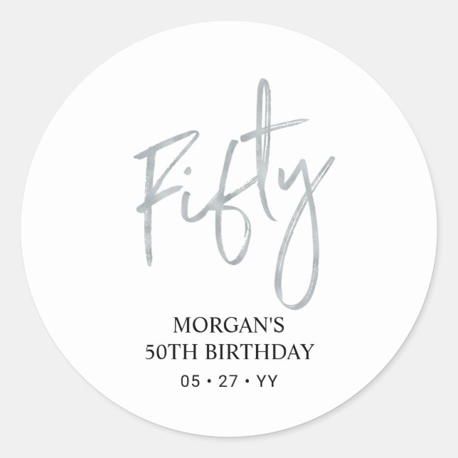 Adesivo Silver Cinquenta e cinquenta Favor de Aniversário  (Frente)