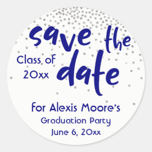 Adesivo Silver Confetti com Marinho: Moderno "Salvar a Dat