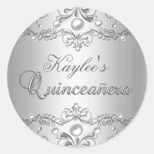 Adesivo Silver Damask Pearl Quinceanera Sticker