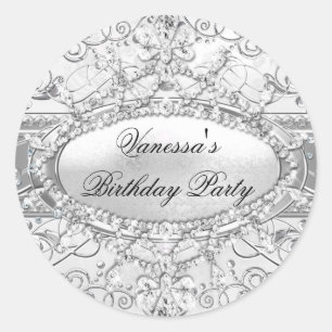 Adesivo Silver Diamond & Damask Birthday Sticker