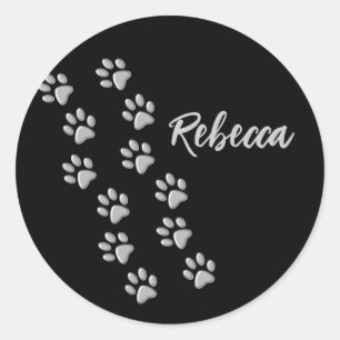 Adesivo Silver Dog Paws black Background Print Pattern