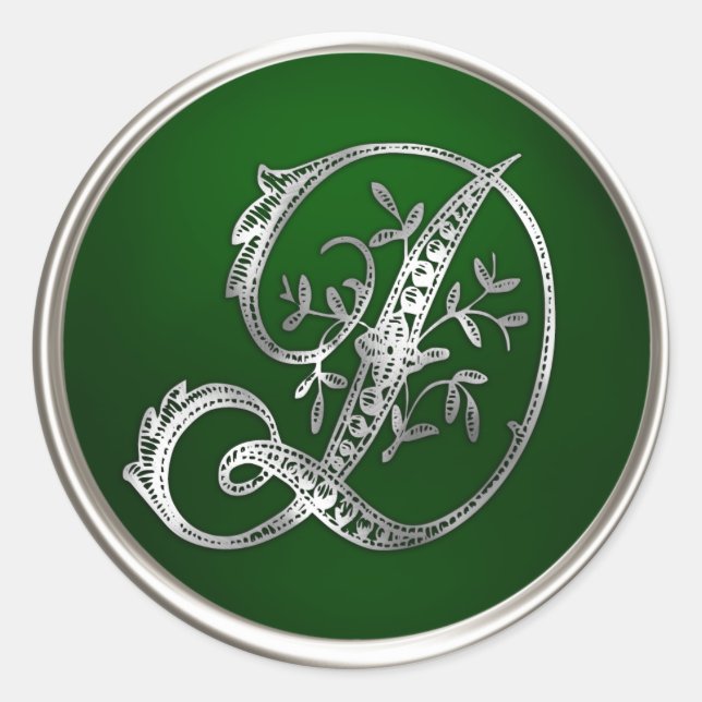 Adesivo Silver e Emerald Monograma D Envelope Selo (Frente)
