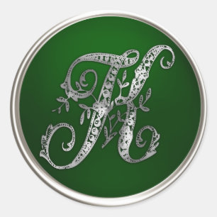 Adesivo Silver e Emerald Monograma K Envelope Seal