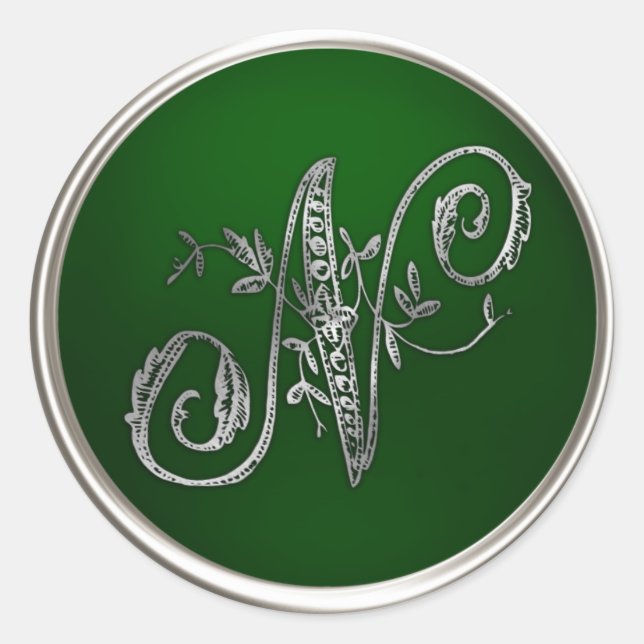 Adesivo Silver e Emerald Monograma N Envelope Selo (Frente)